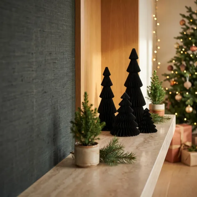 Urbanjungl Papieren boom zwart kerstset 4 stuks