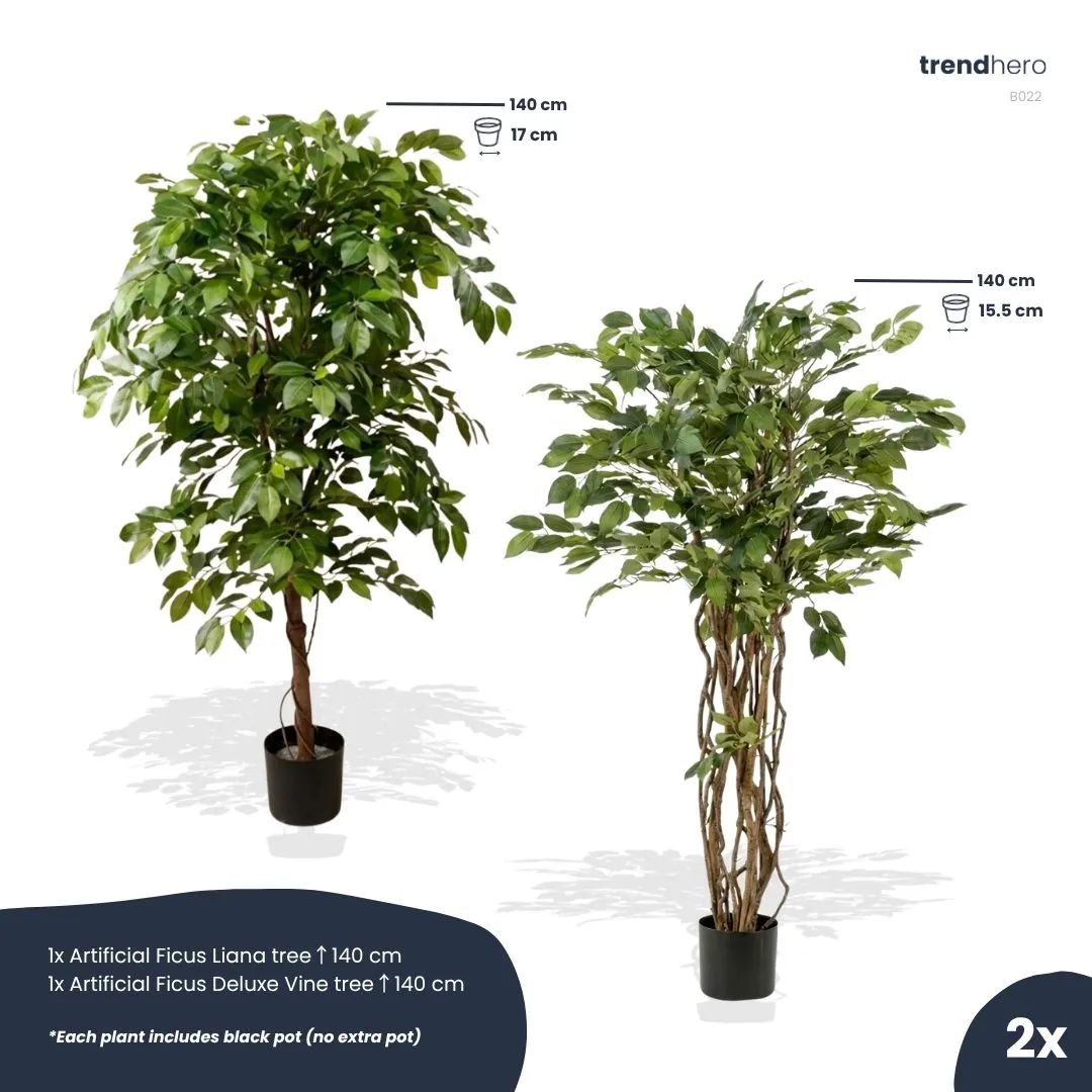 Urbanjungl Ficus Deluxe kunstplanten set 2 stuks 140cm groen