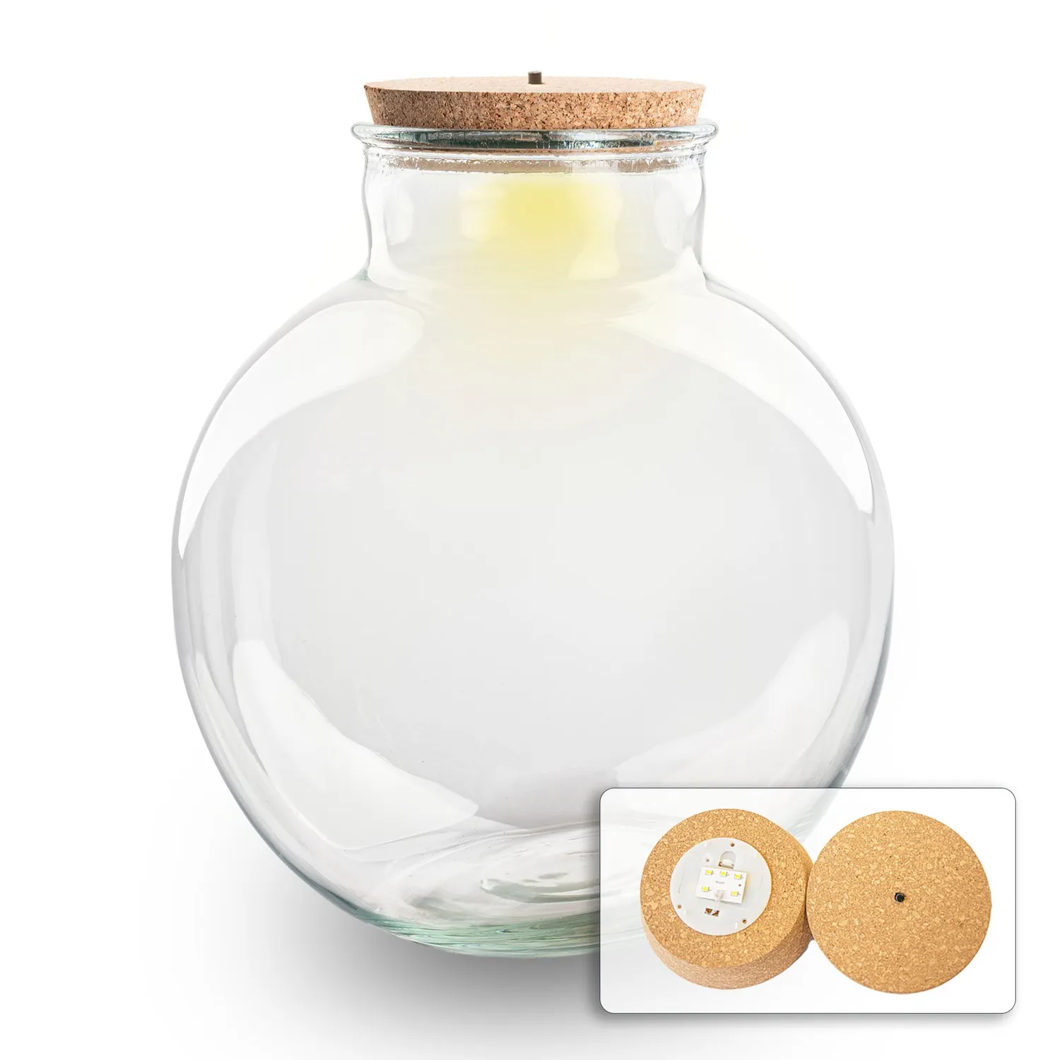 Urbanjungl Bolder Bob terrarium fles met LED kurk Ø30cm 11L
