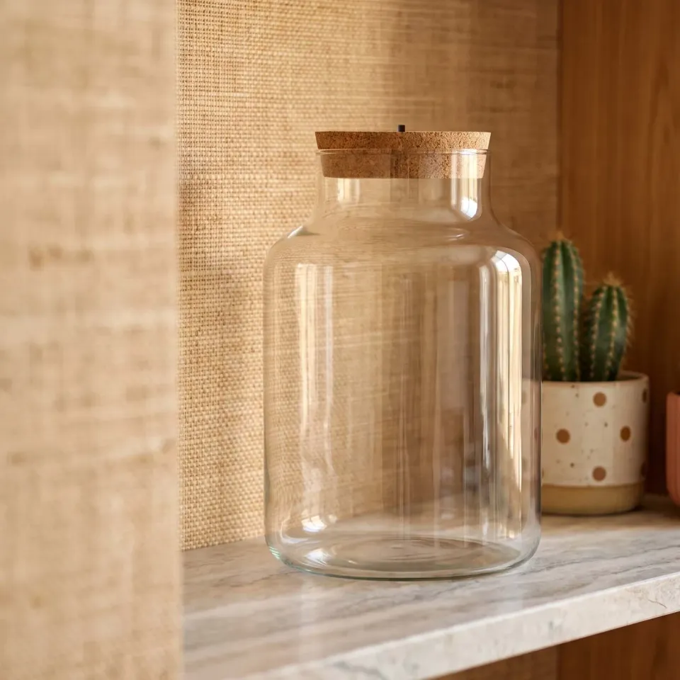Urbanjungl Milky terrarium fles 21 cm met LED kurk 9L