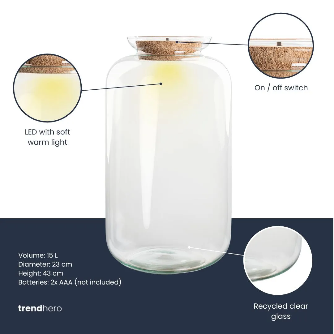 Urbanjungl Sven XL terrarium fles 15L met LED-kurk