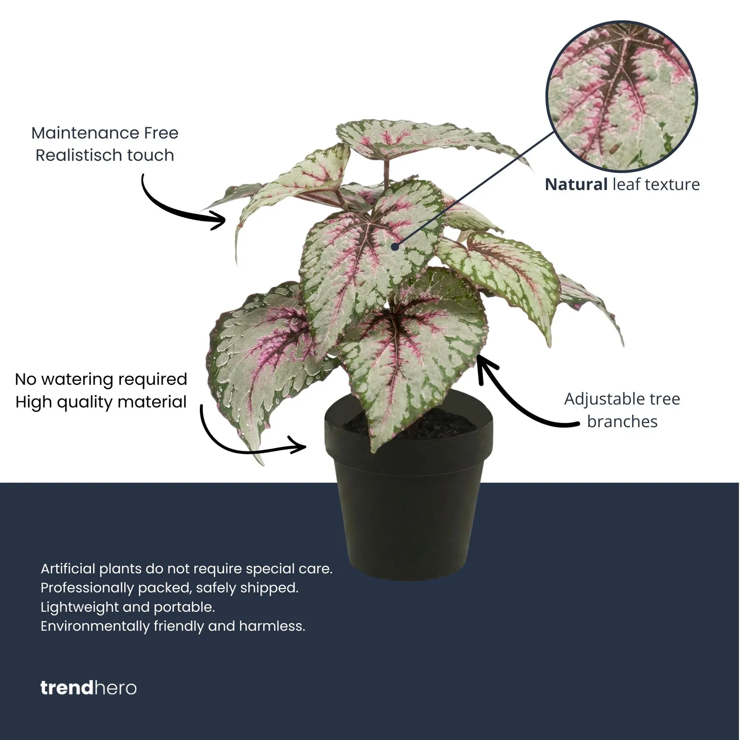 Urbanjungl Begonia kunstplant 26 cm in pot UV-bestendig