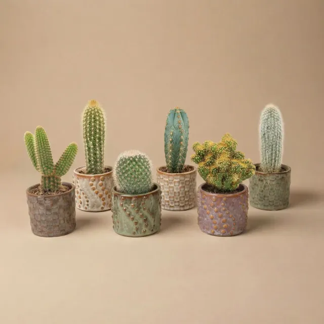 Urbanjungl Cactus Set 6 stuks vetplant 8-12 cm Madrid pot