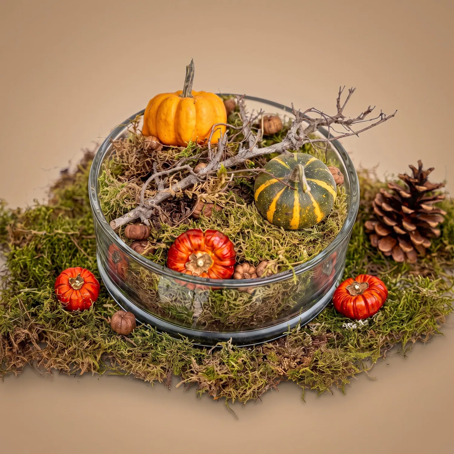 Urbanjungl Herfstschaal glas medium 20 cm pompoenen