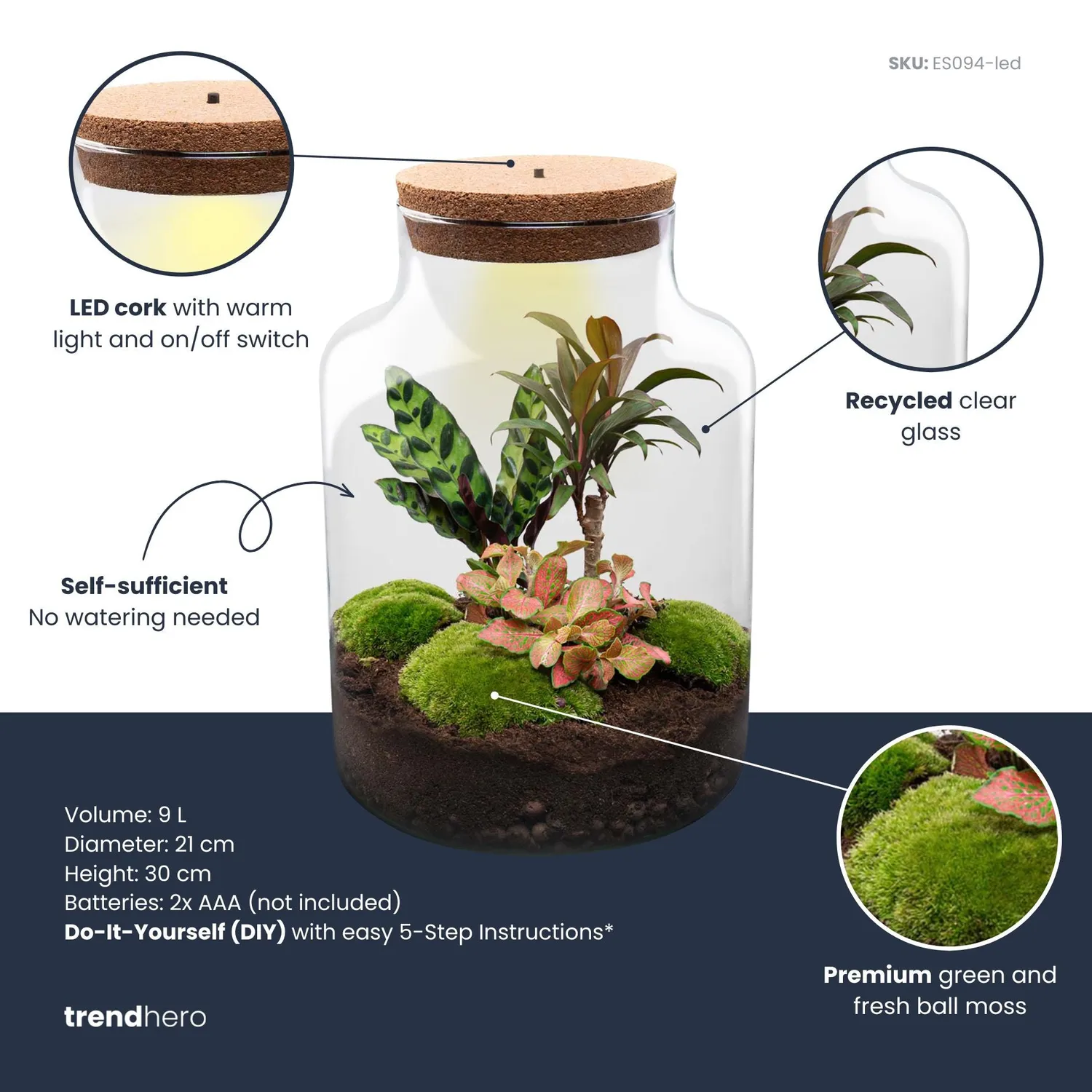 Urbanjungl Milky Palm terrarium DIY kit Ø 21 cm met licht