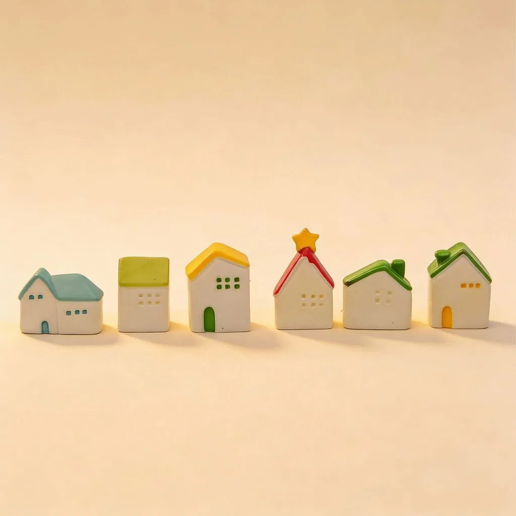 Urbanjungl Droomdorp miniatuur huisjes 6 stuks 2-3 cm