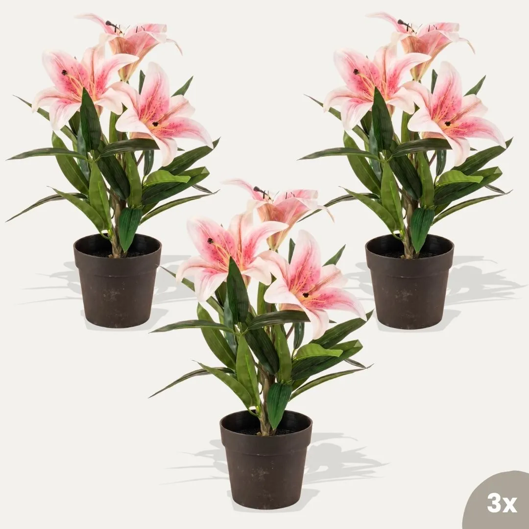 Urbanjungl Lelie roze kunstplant 3 stuks onderhoudsvrij