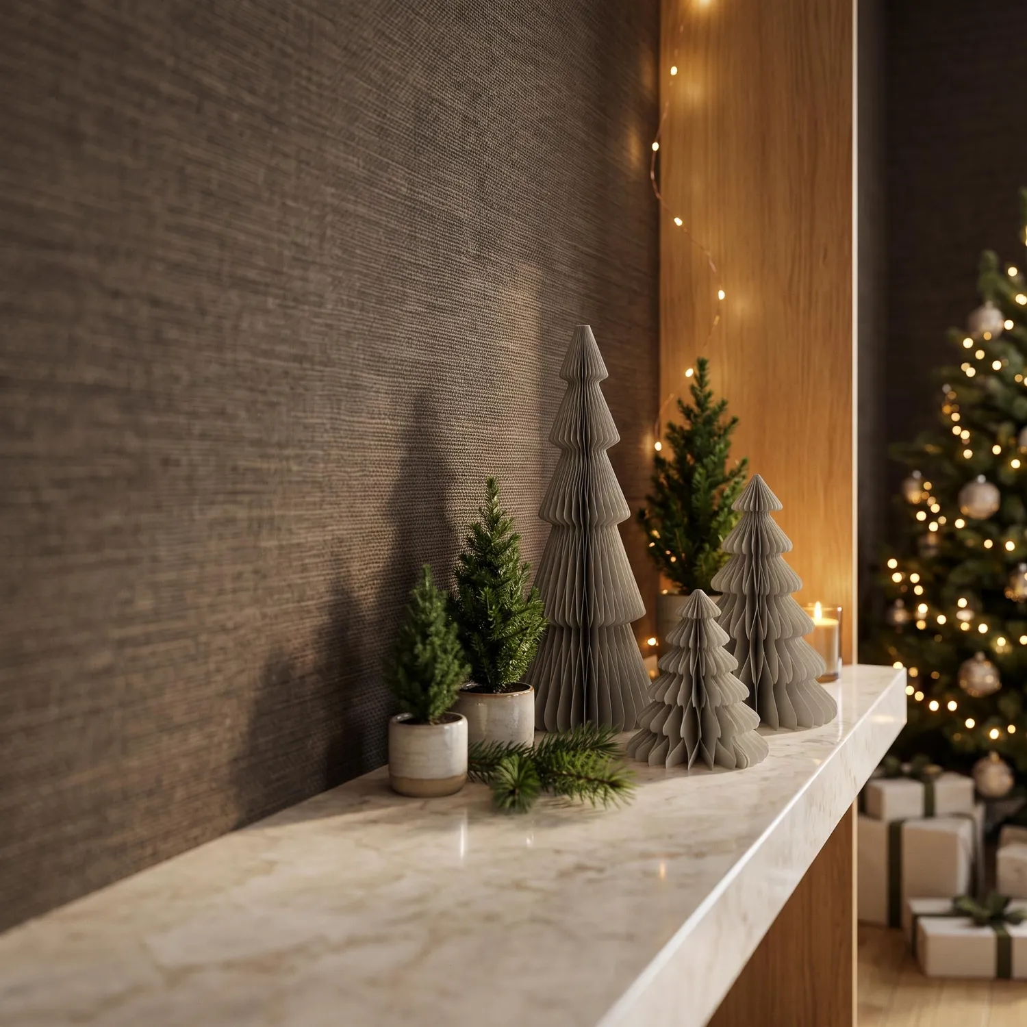 Urbanjungl pastelgroen papieren kerstboom 3 stuks vouwbaar