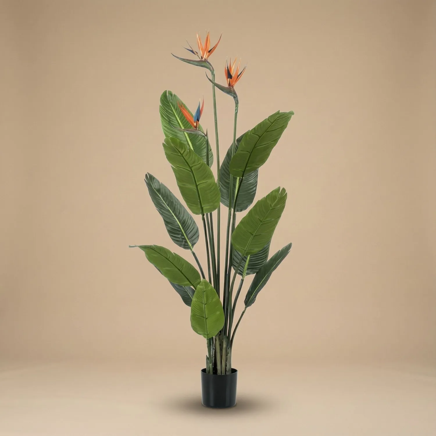 Urbanjungl Strelitzia kunstplant met bloemen 120 cm zwarte pot