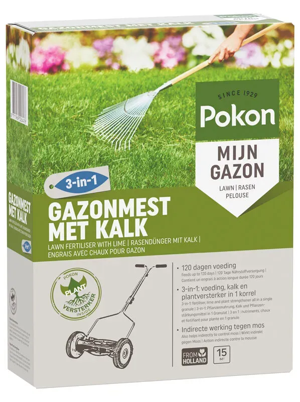 Pokon Gazonmest met Kalk 3-in-1 meststof met plantversterker