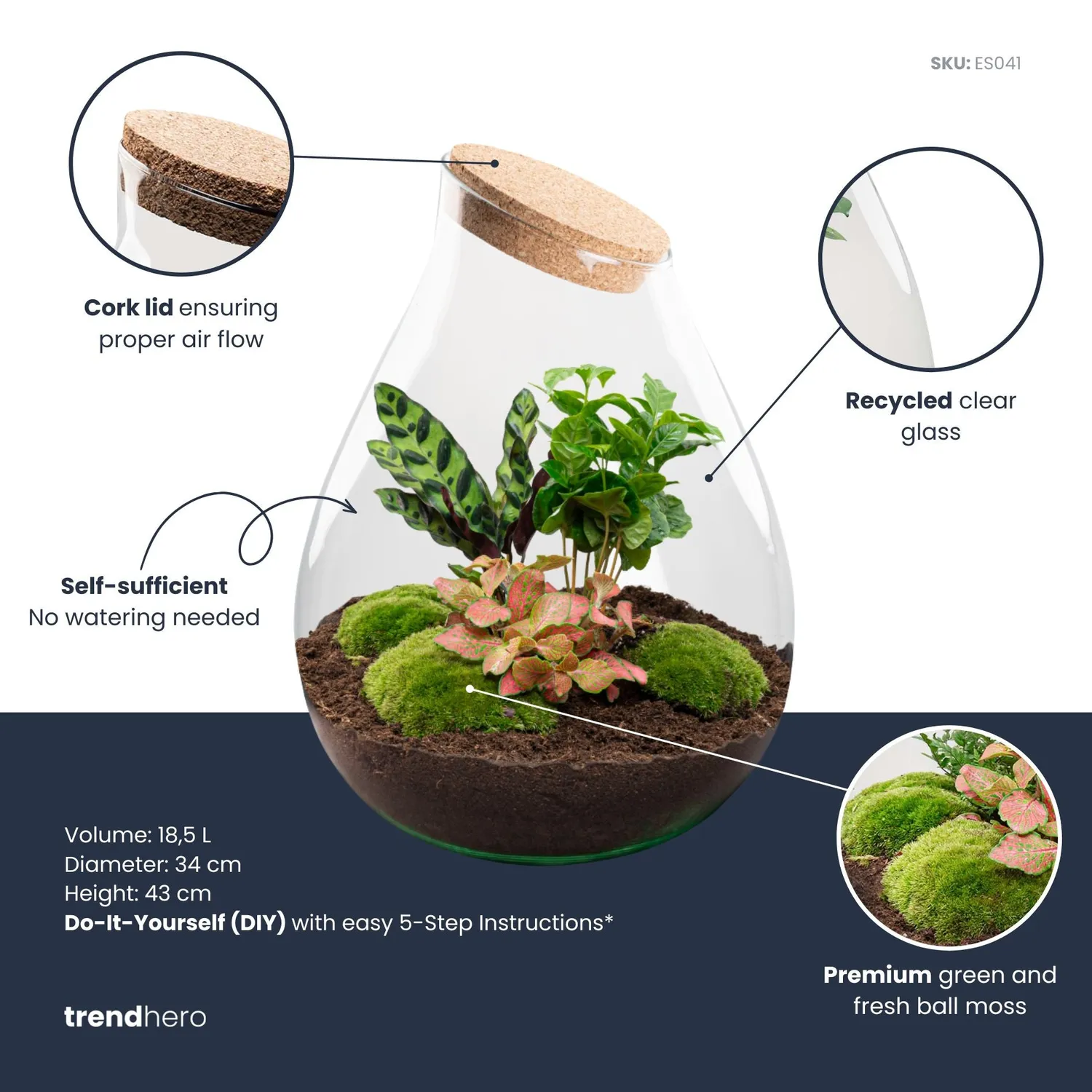 Urbanjungl Drop XXL Rood terrarium DIY kit met kurk Ø34 cm