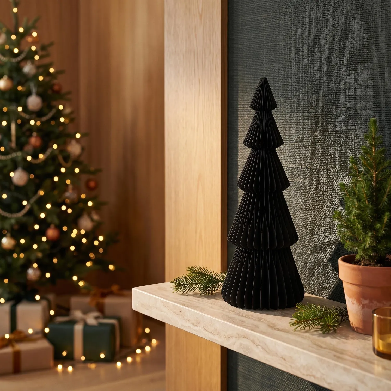 Urbanjungl Papieren boom zwart kerstset 4 stuks