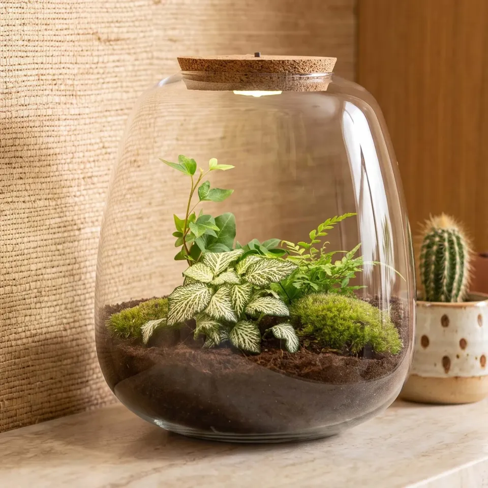 Emma Hedera White planten terrarium met licht Ø23 cm