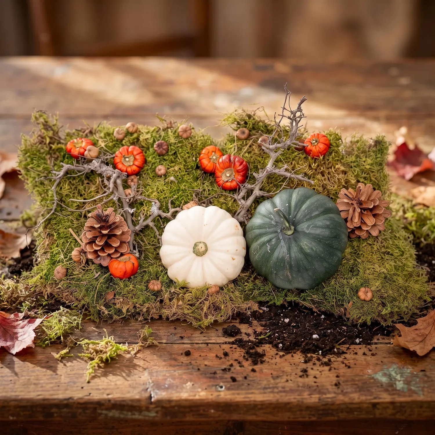 Urbanjungl Herfst deco kit pompoenen 12 cm natuurlijk