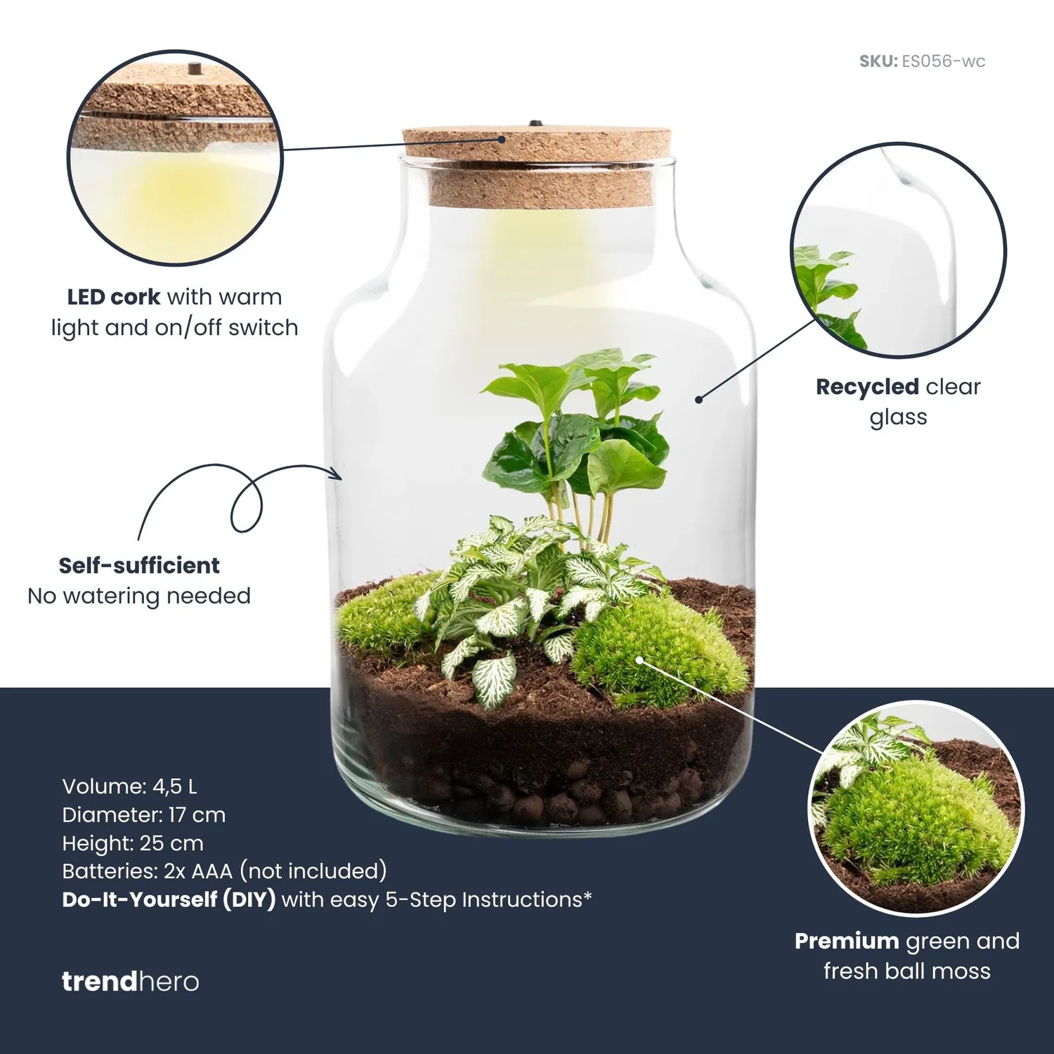 Urbanjungl Little Milky terrarium DIY-kit met licht 17 cm