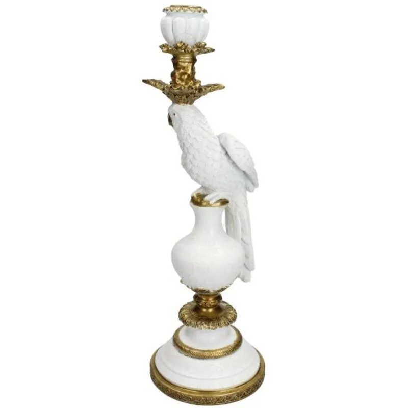 Urbanjungl kandelaar witte vogel polyresin 40 cm