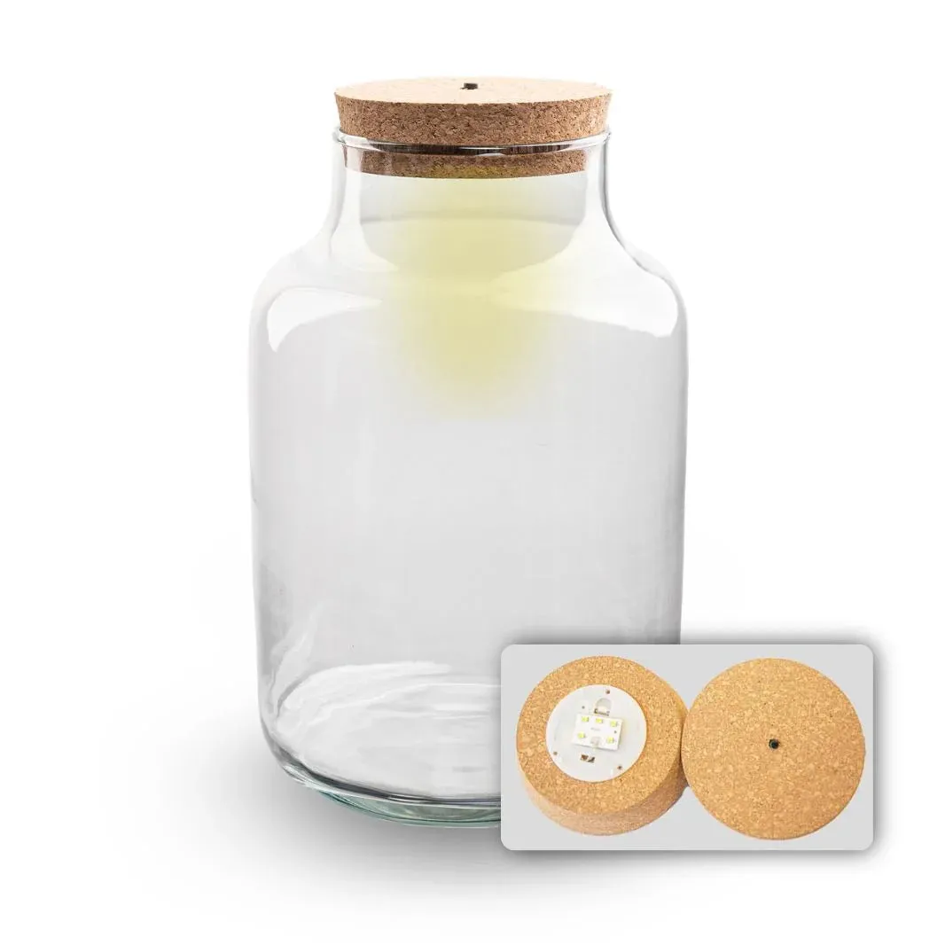 Urbanjungl Milky terrarium fles 21 cm met LED kurk 9L
