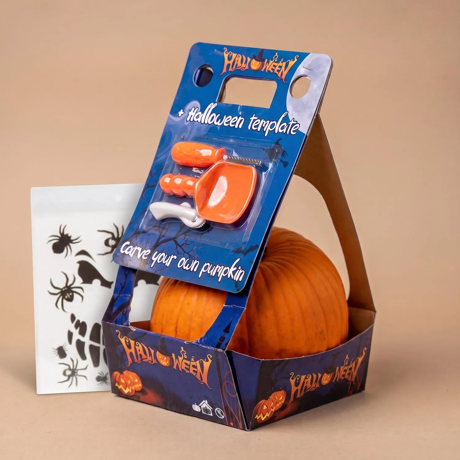 Urbanjungl Halloween pompoen snijset met echte pompoen 20 cm