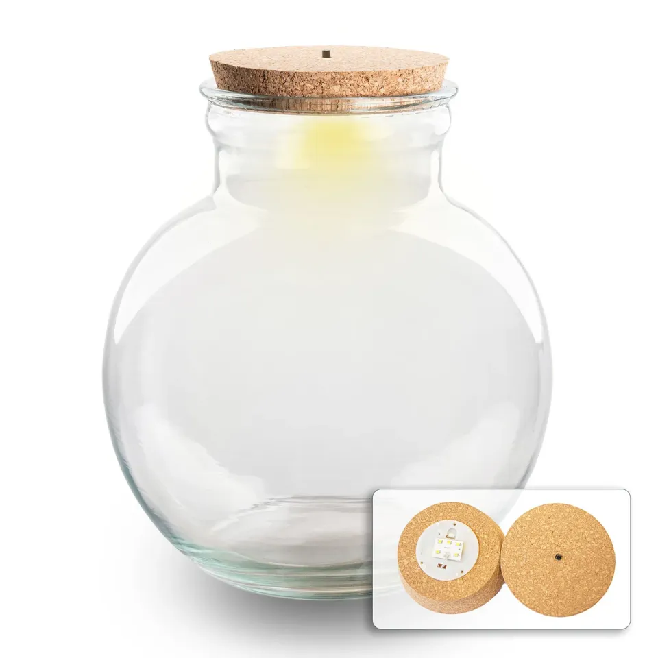 Urbanjungl Teddy terrarium fles Ø25 cm met led-kurk 7L