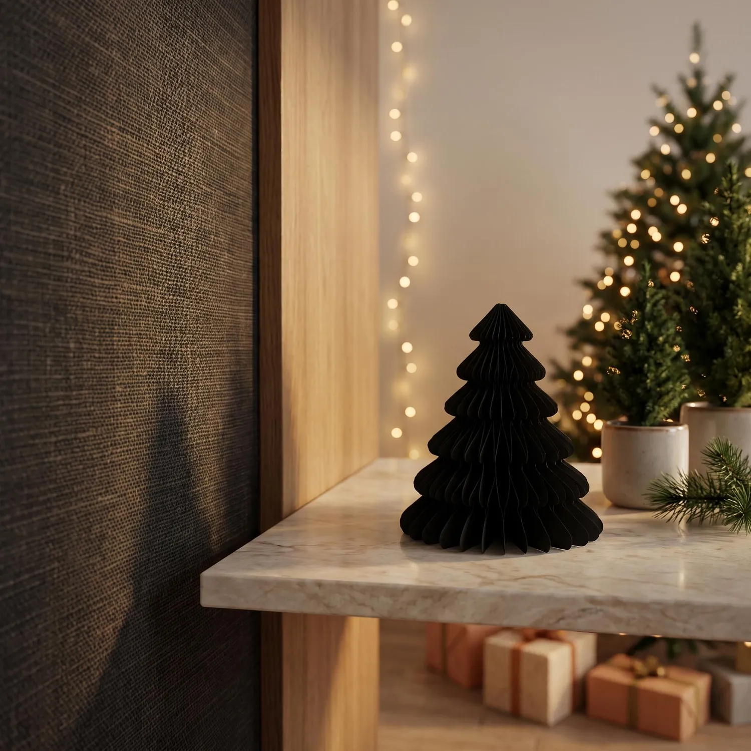Urbanjungl Papieren boom zwart kerstset 4 stuks