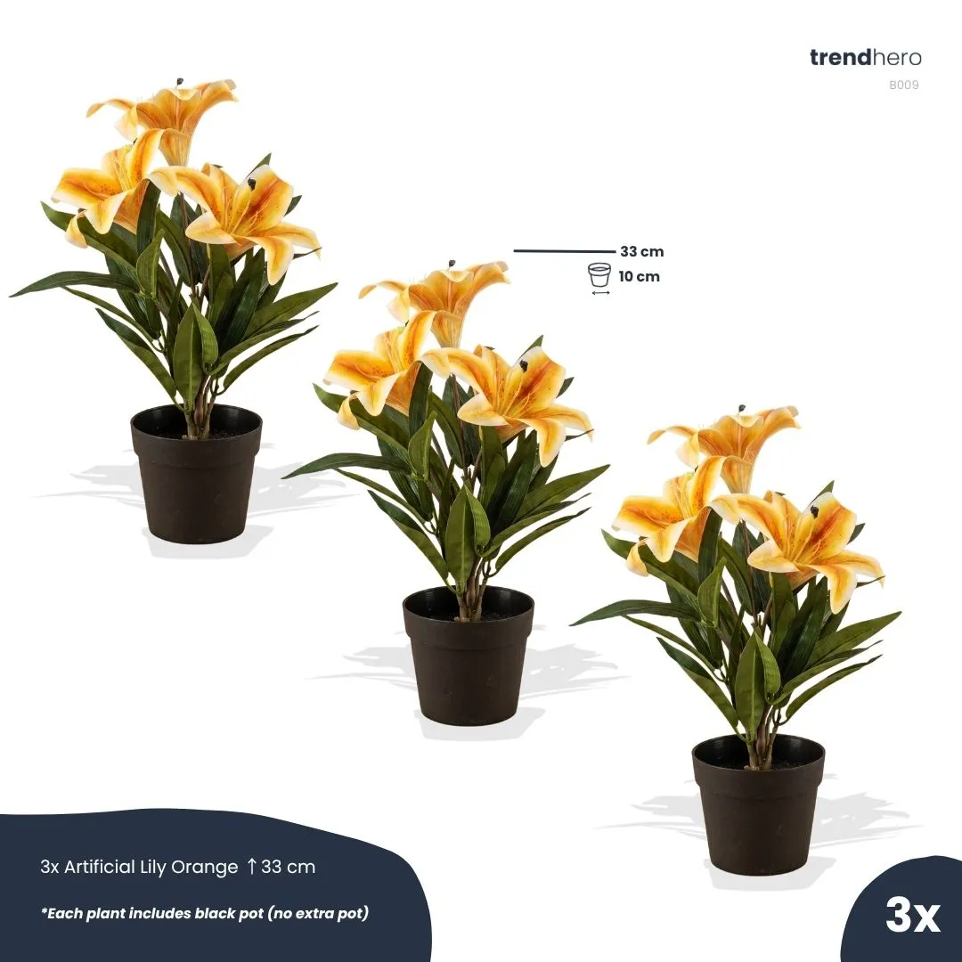 Urbanjungl Lelie geel-oranje kunstplant 3 stuks 33 cm