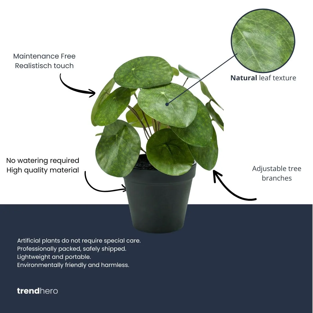 Urbanjungl Pilea Bush 25 cm kunstplant zwarte pot onderhoudsvrij