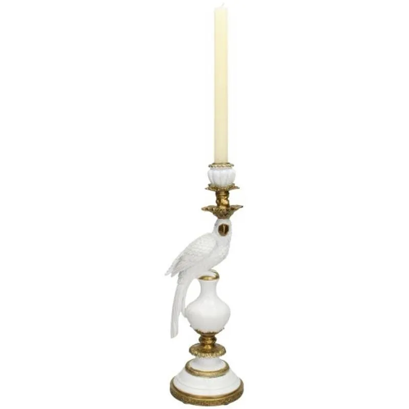 Urbanjungl kandelaar witte vogel polyresin 40 cm