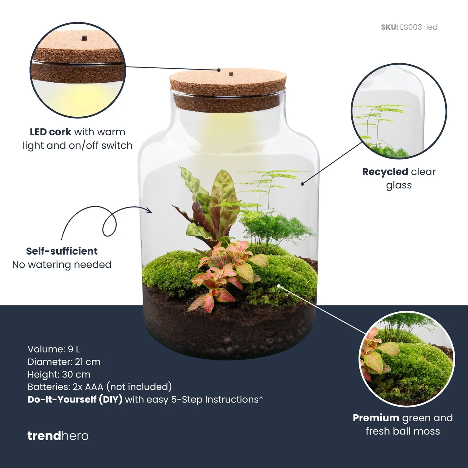 Urbanjungl Milky terrarium DIY kit Ø 21 cm met licht