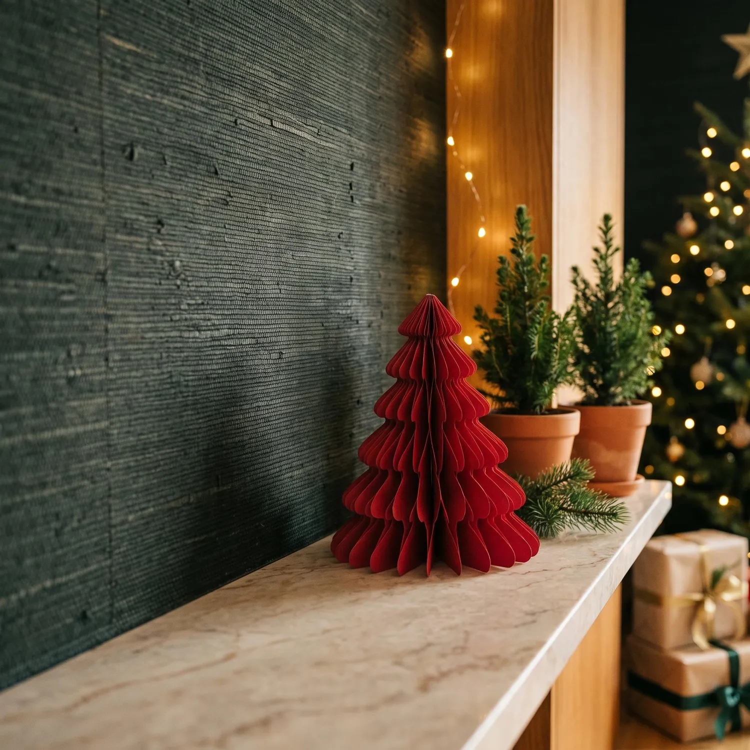 Urbanjungl papieren boom rood kerstset 3 stuks vouwbaar
