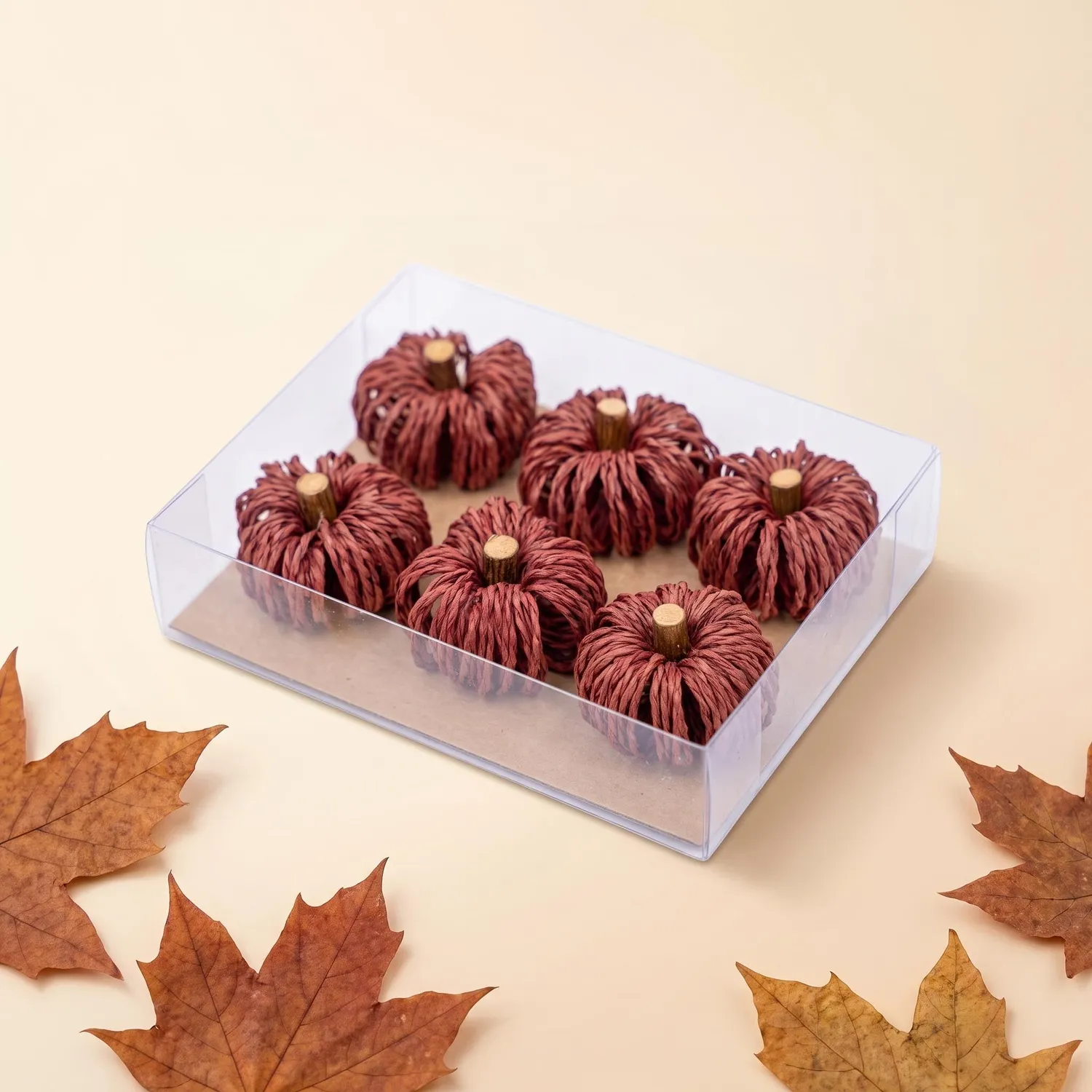 Urbanjungl Deco Pompoenen Bruin 6 Stuks Ø 4 cm