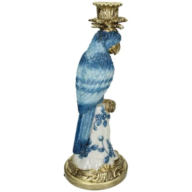Urbanjungl Kandelaar blauwe vogel polyresin 36 cm
