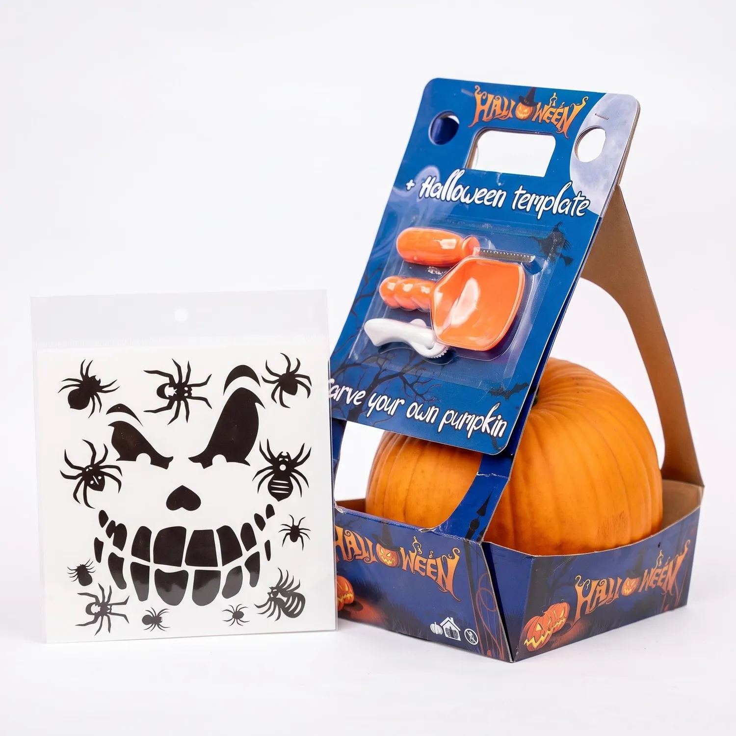Urbanjungl Halloween pompoen snijset met echte pompoen 20 cm