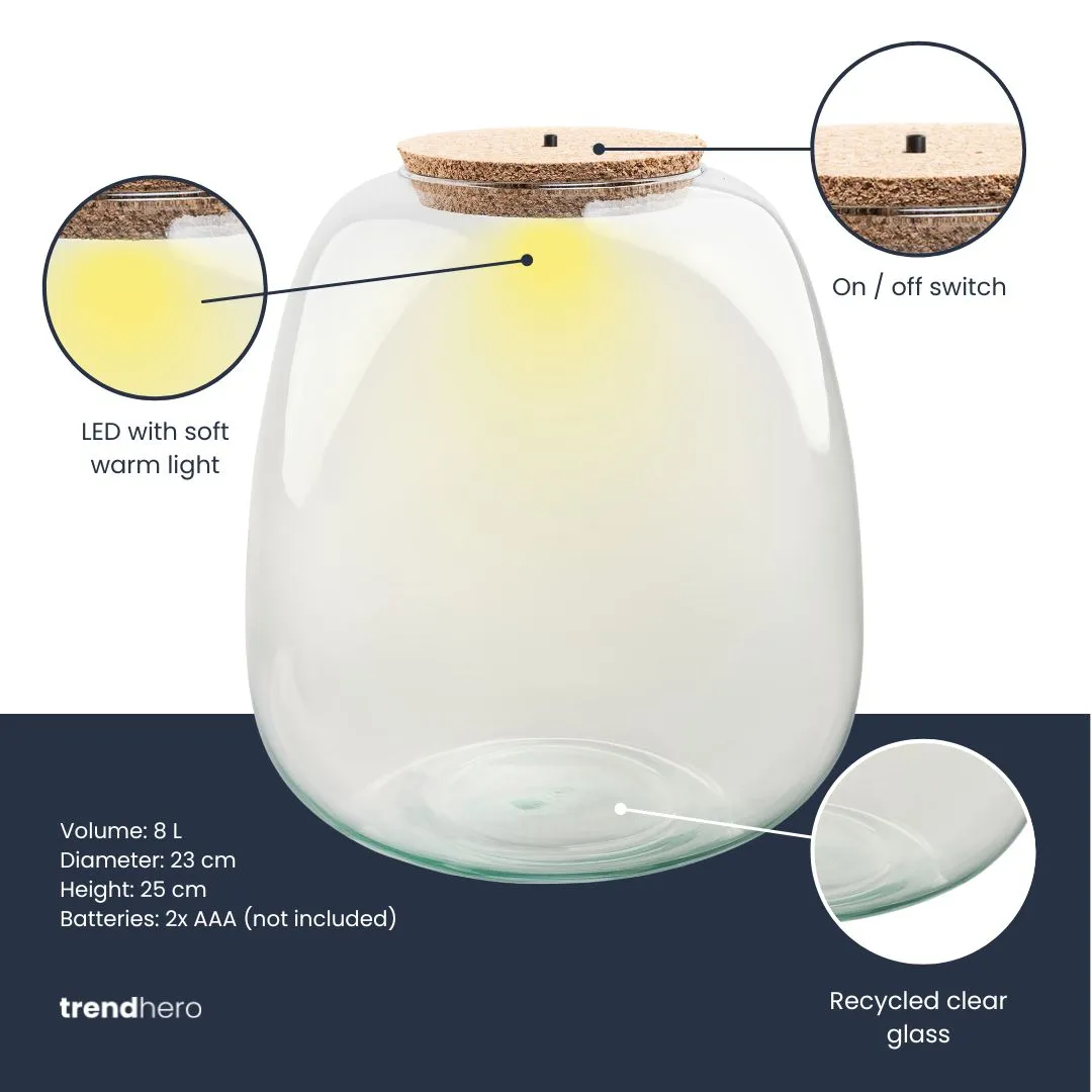 Urbanjungl Emma terrarium fles Ø23 cm met led-kurk 8L