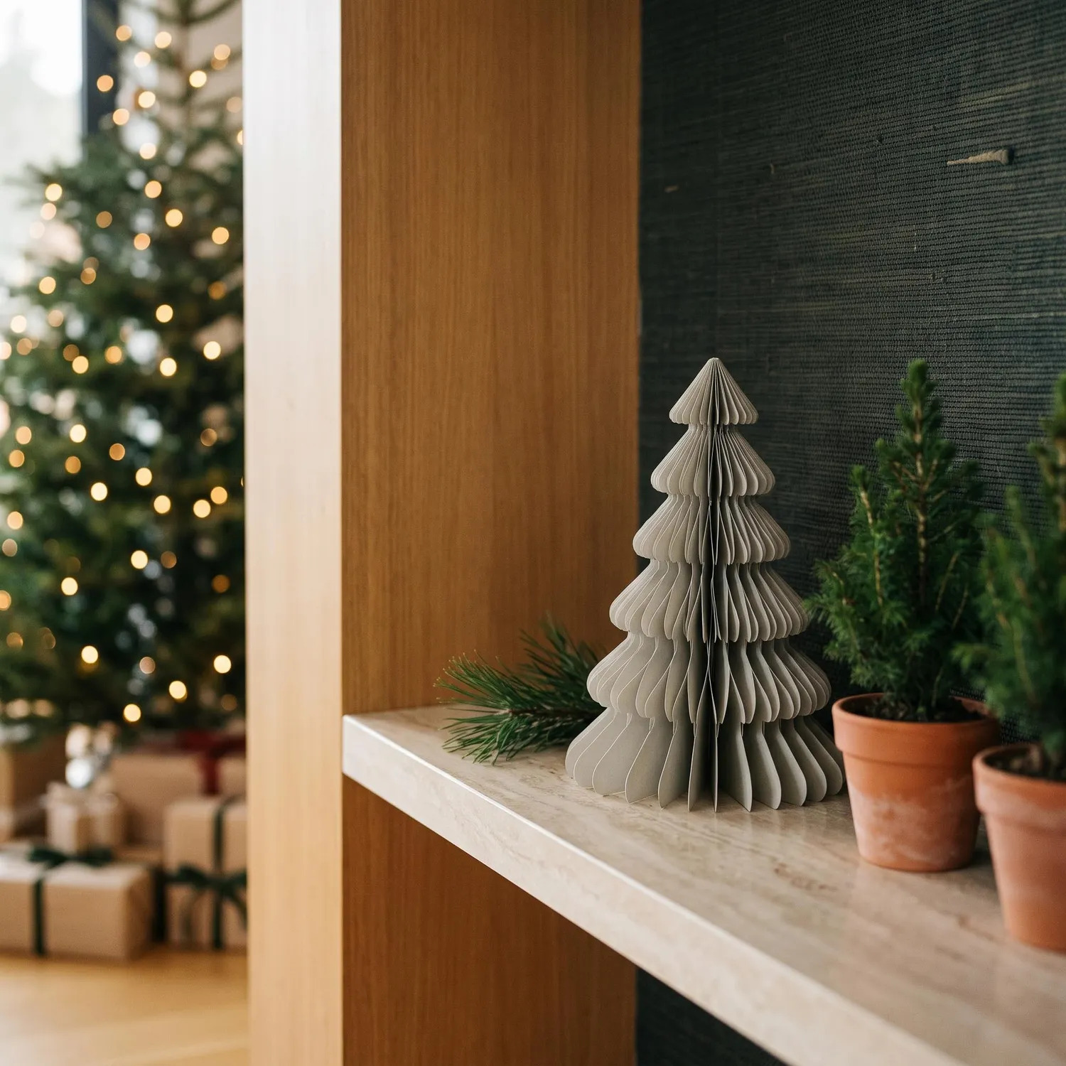 Urbanjungl pastelgroen papieren kerstboom 3 stuks vouwbaar