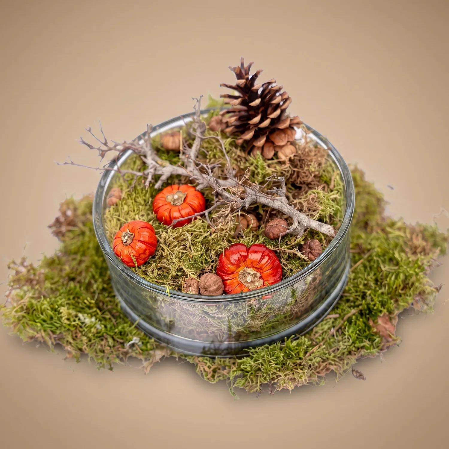Urbanjungl Herfstschaal Medium glas pompoentjes Ø 20 cm
