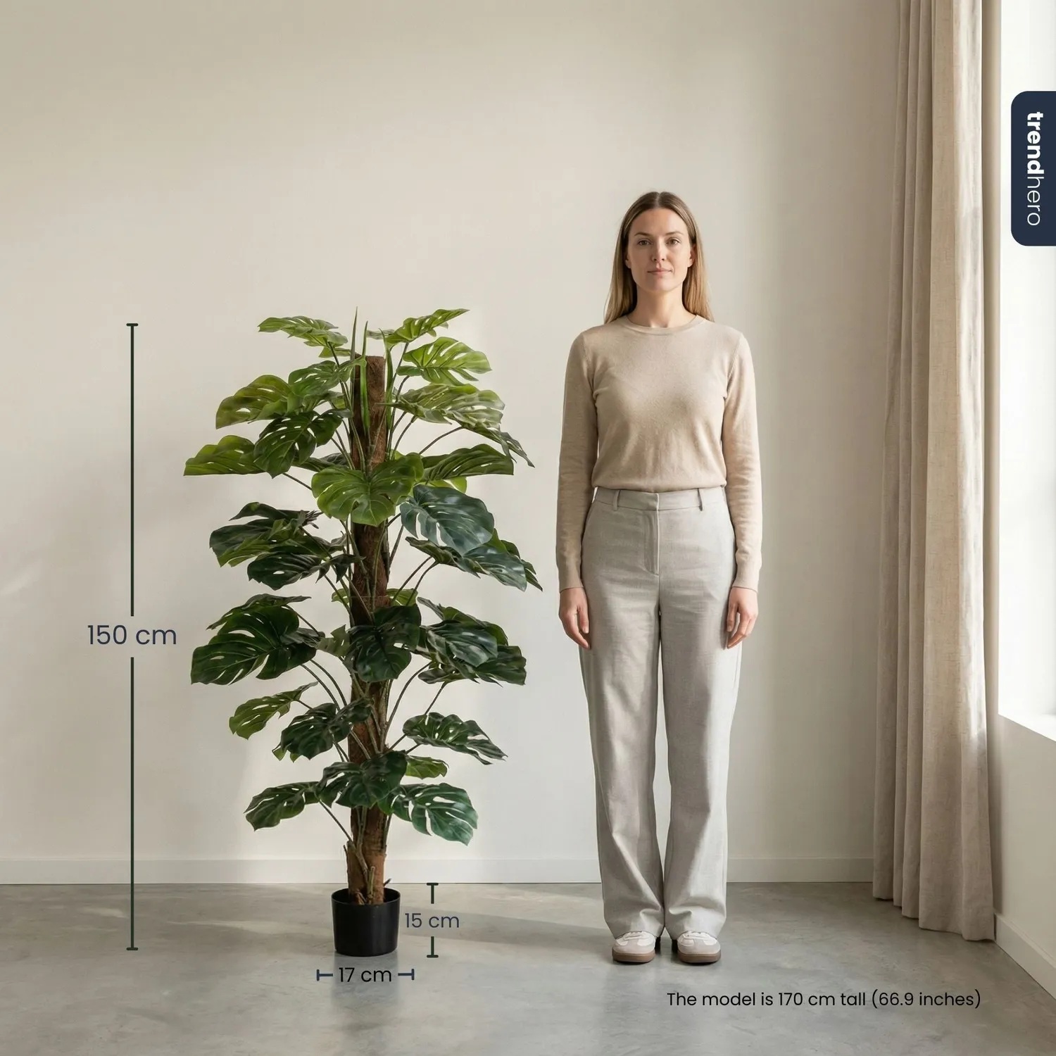 Urbanjungl Monstera kunstplant aan stok 150 cm