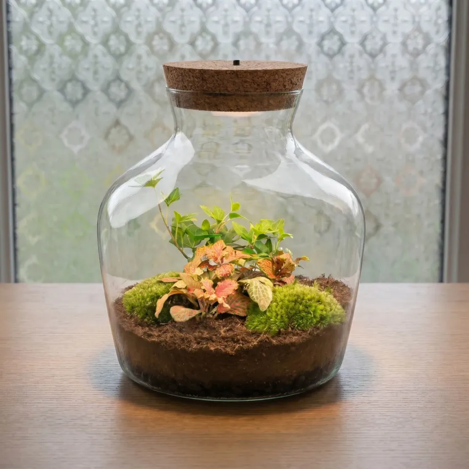 Little Joe Hedera Fittonia Ruby Lime terrarium met licht 20 cm
