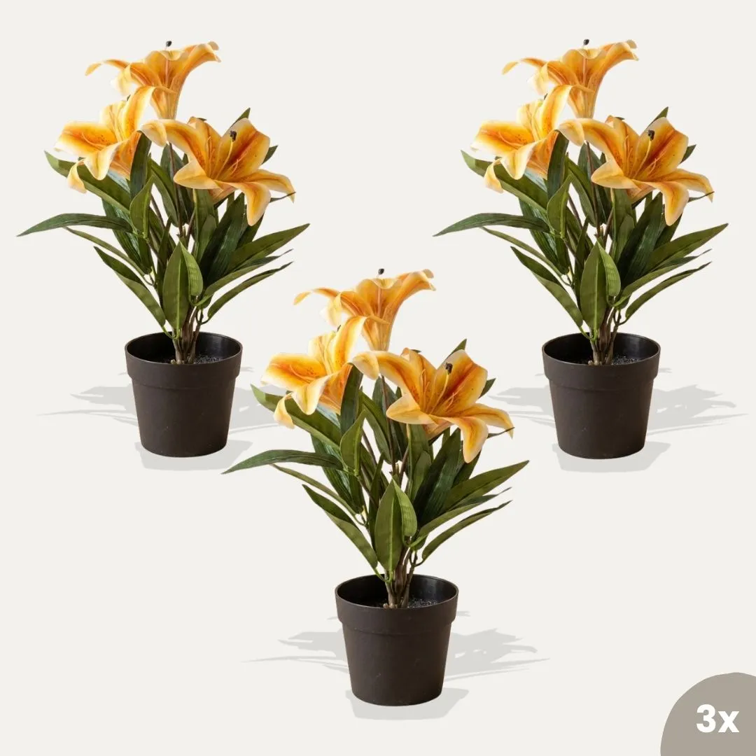Urbanjungl Lelie geel-oranje kunstplant 3 stuks 33 cm