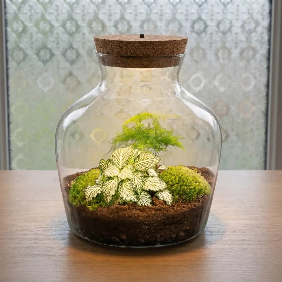 Little Joe Asparagus Fittonia planten terrarium met licht Ø20cm
