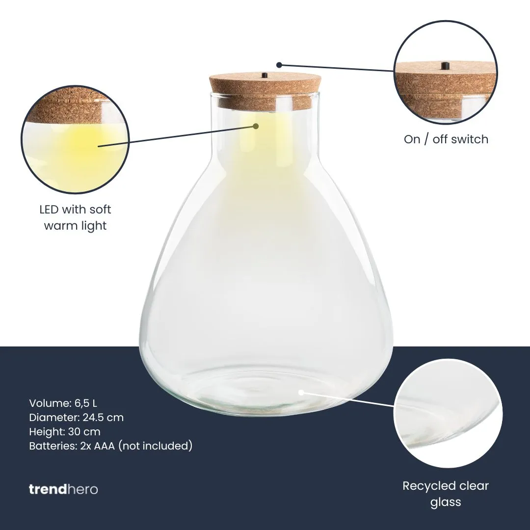 Urbanjungl Sam terrarium fles 6,5L met LED-kurk pyramide