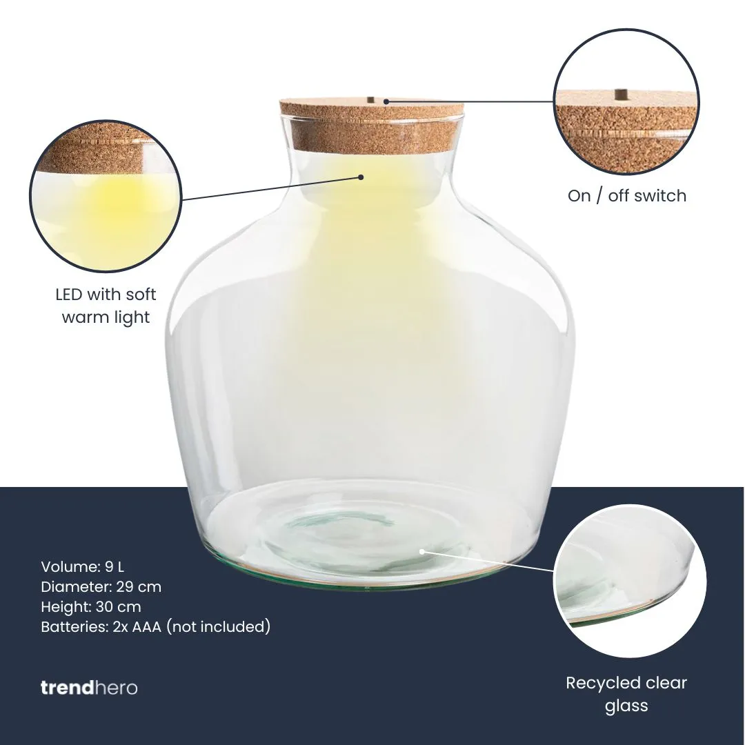 Urbanjungl Fat Joe terrarium fles 29 cm met LED-kurk