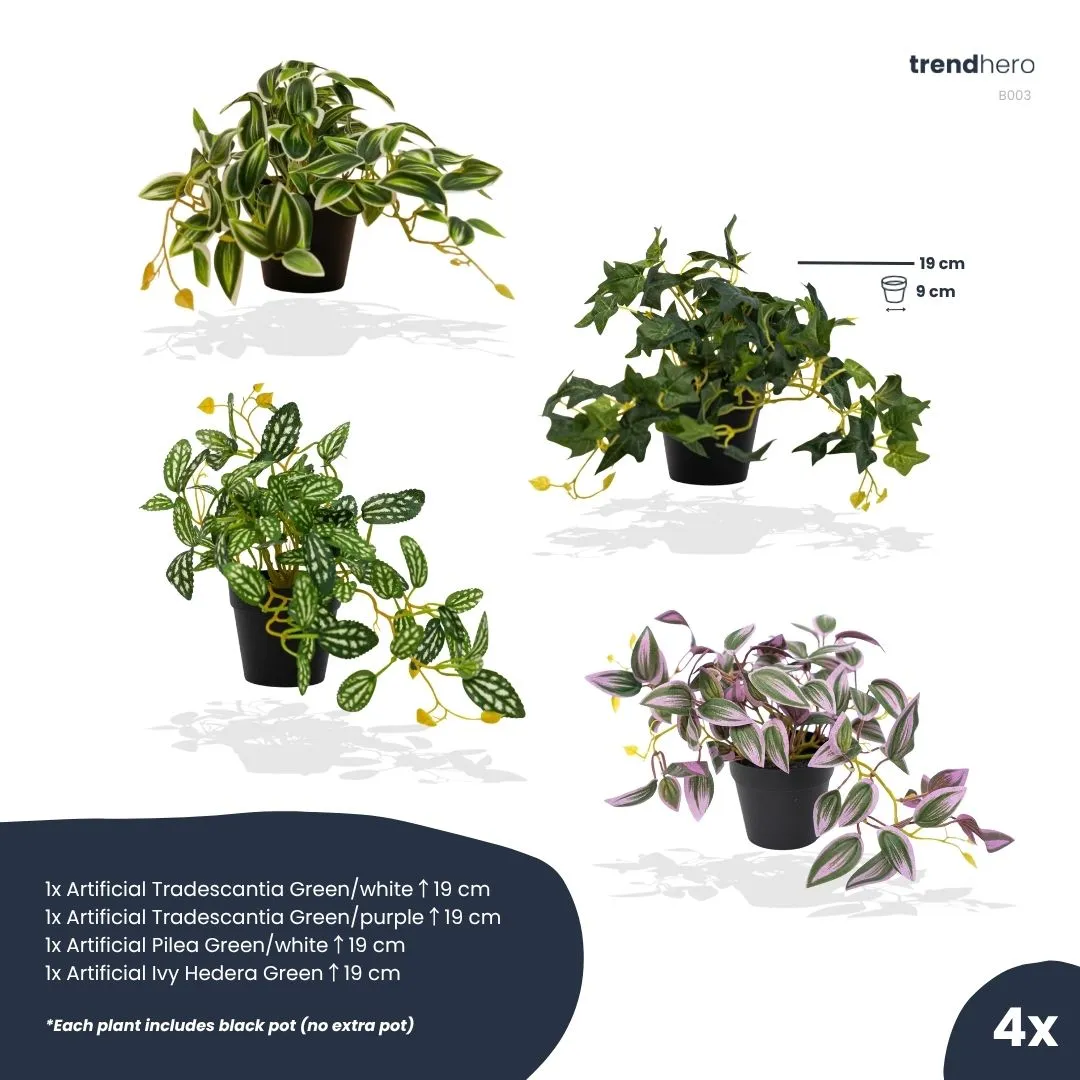 Urbanjungl Hangplanten Mix Kunstplanten 4 Stuks 19 cm
