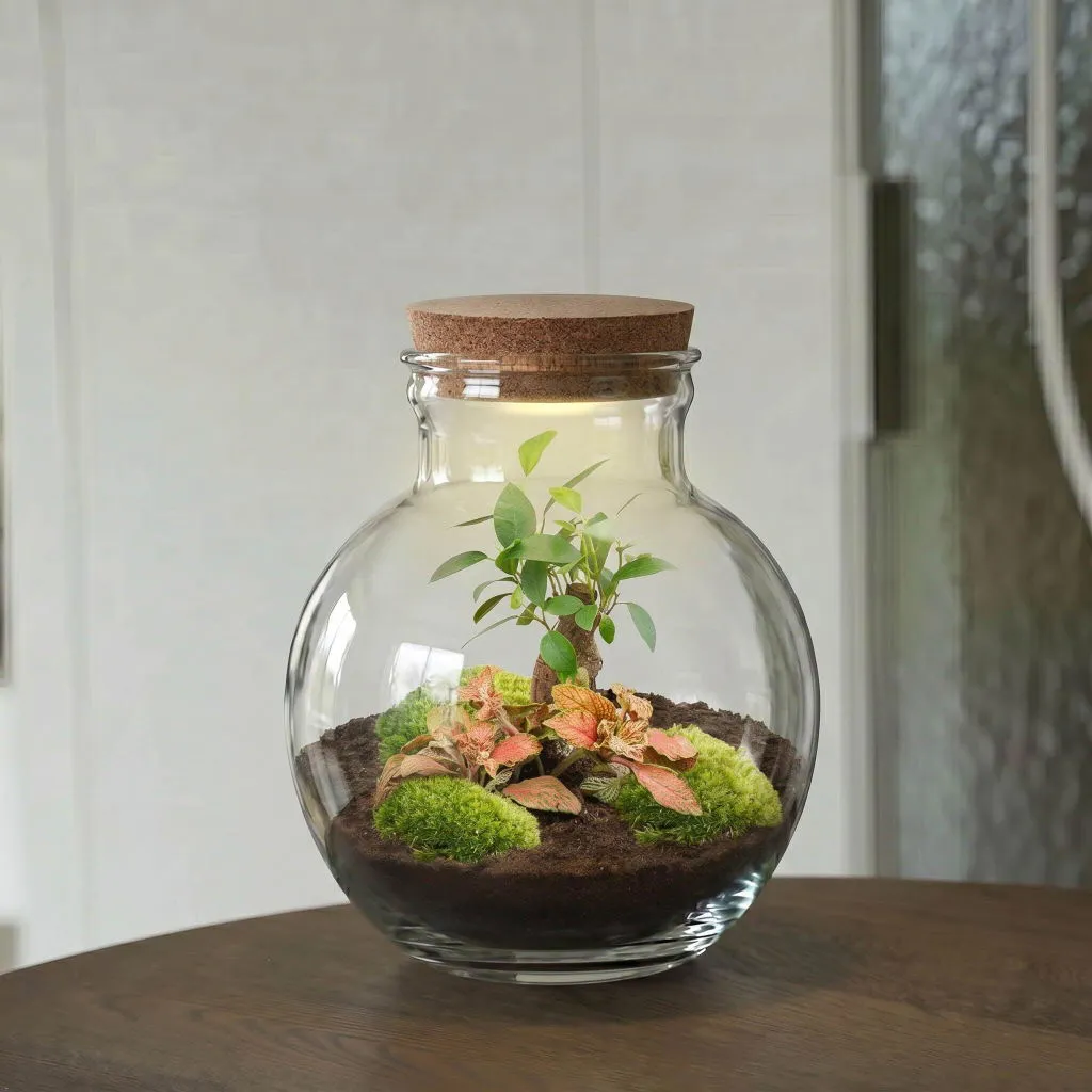 Urbanjungl Teddy Bonsai Rood terrarium DIY kit met licht Ø26 cm