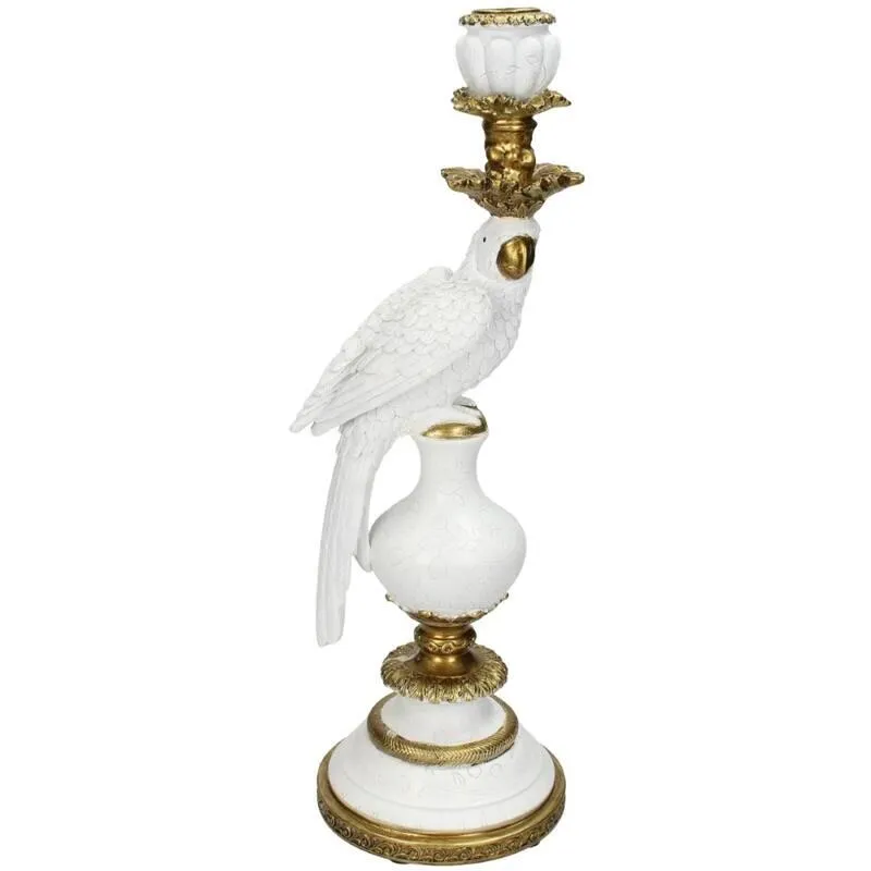 Urbanjungl kandelaar witte vogel polyresin 40 cm
