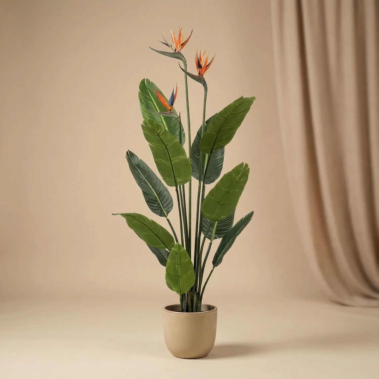 Urbanjungl Strelitzia kunstplant met bloemen 120 cm zwarte pot