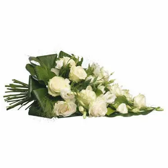 Planten & Zo luxe rouwboeket wit rozen medium
