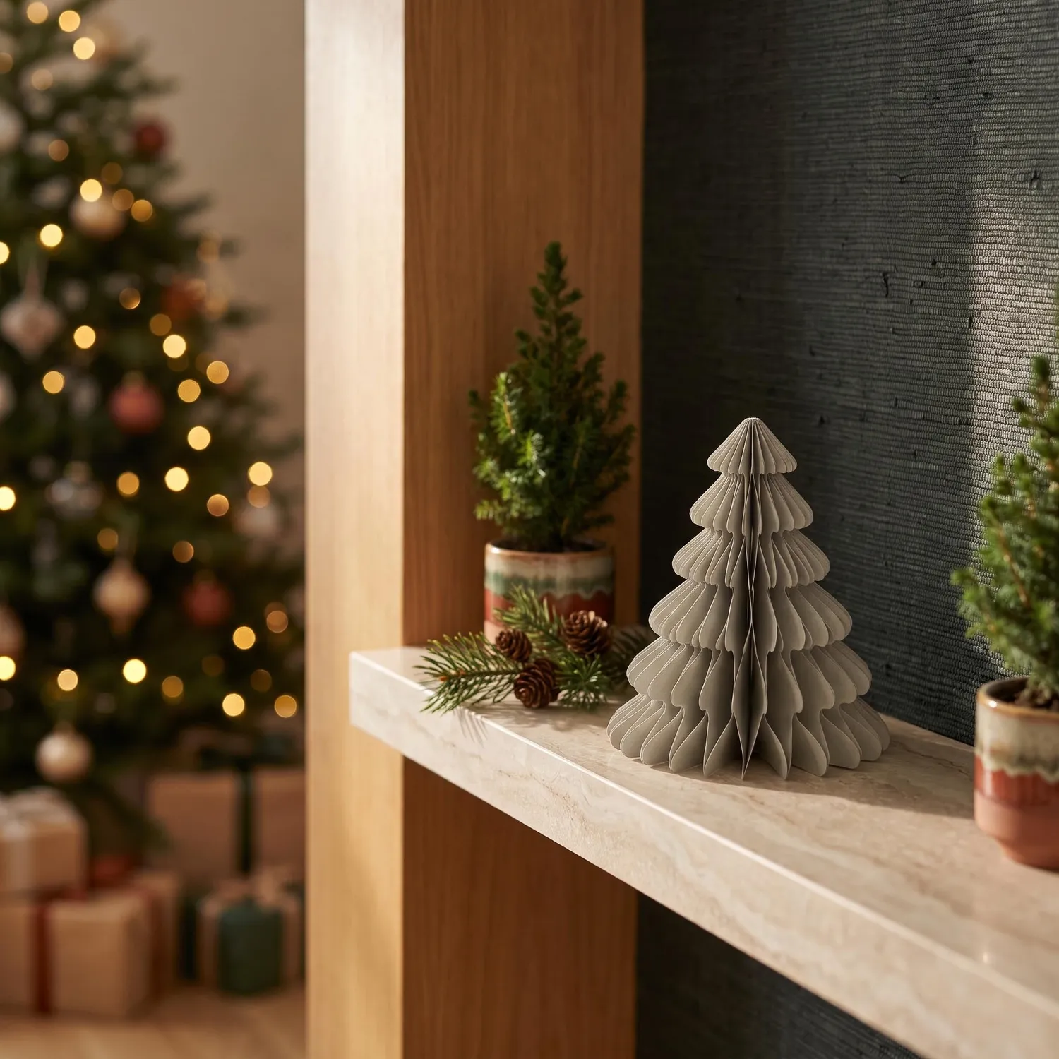 Urbanjungl pastelgroen papieren kerstboom 3 stuks vouwbaar