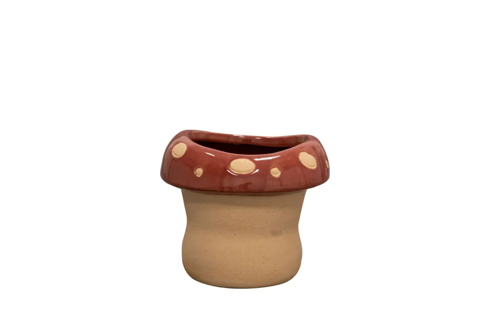 TS Collection Funghi bloempot rood D14 H11 geglazuurd
