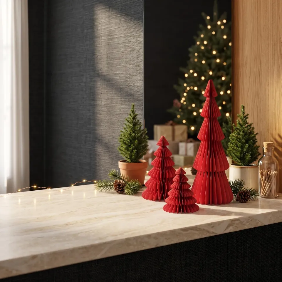 Urbanjungl papieren boom rood kerstset 3 stuks vouwbaar