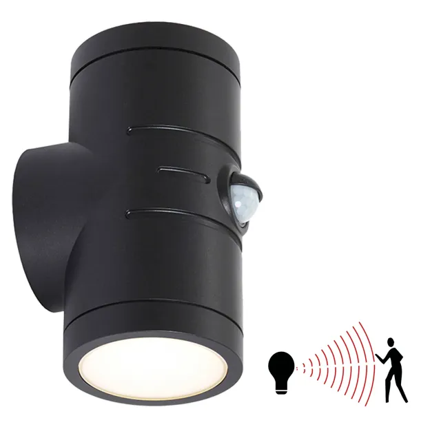 Gevelspot zwart up-down LED 2x5W sensor 3-6K
